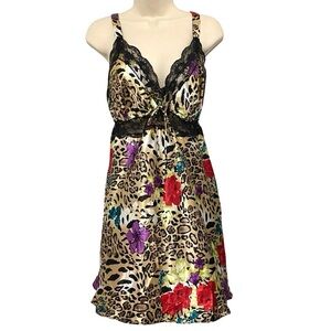 Y2K Avon Lingerie Babydoll Mini Dress Lace Animal Print